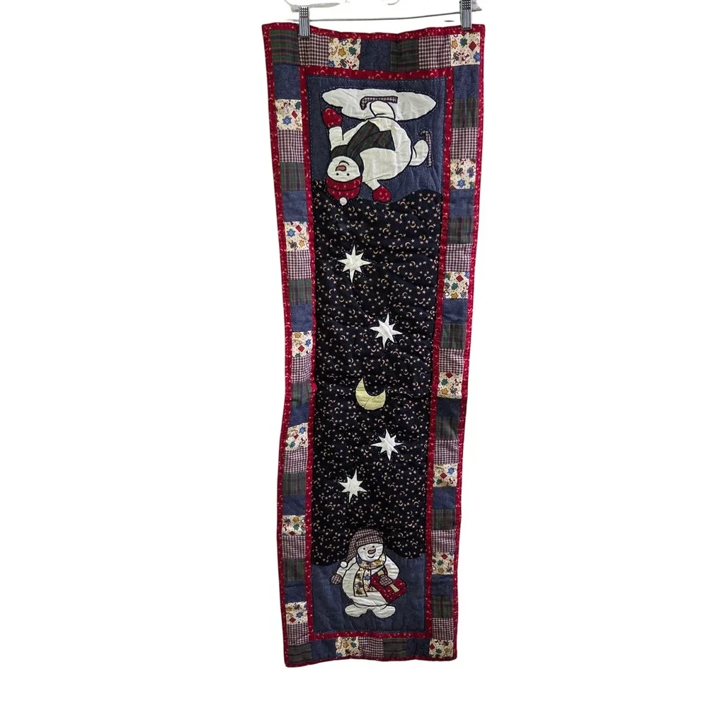 32x15 Snowman‎ Table Runner Christmas Quilted Patchwork Blue Red